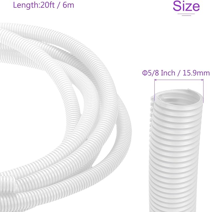 DMiotech 20ft Wire Loom Split Tubing 5/8 Inch(15.9mm) ID, Cord Protectors from Pet Flexible Conduit Cable Management for Office Home Garden, White