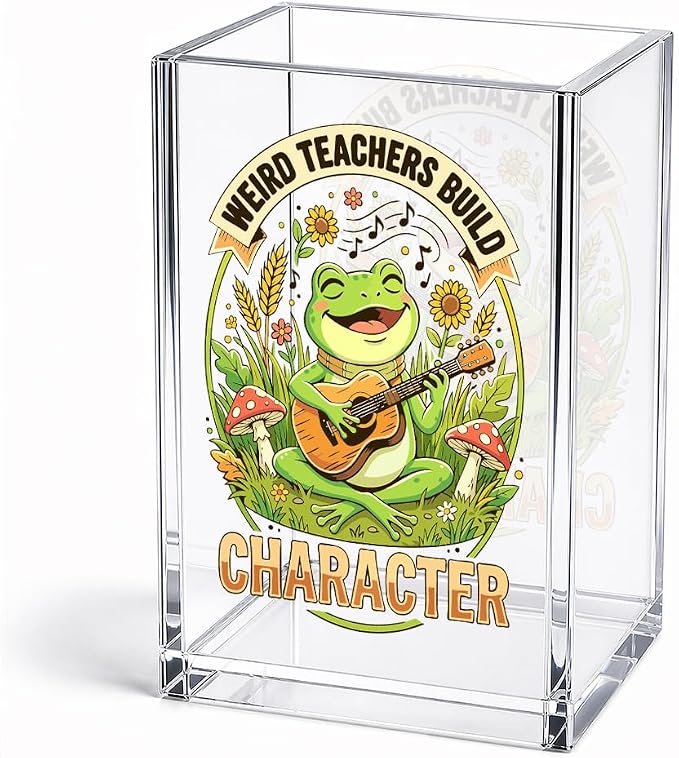 Funny Weird Teachers Build Character Acrylic Pencil Holder Cup | Frog Teacher Pen Holder for Teacher School Frog Lover Counselor Coworker, Appreciation Teachers Day Gifts, Desk Accessories