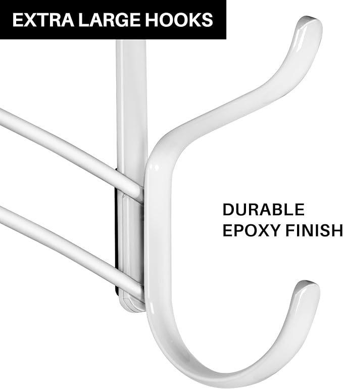 LYNK Professional® Home™ Over the Door Hooks - 18 Hook – Over the Door Coat Rack - Over the Door Hanger - Hanging Towels or Clothes - Bathroom, Bedroom, Laundry Room - Lifetime Ltd. Warranty, White