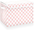 CaTaKu Large Fabric Storage Bins With Lids,Pink Checkered Racing Storage Boxes With Handles for Organizing Clothes, Collapsible Storage Cube Bins Baskets for Shelves