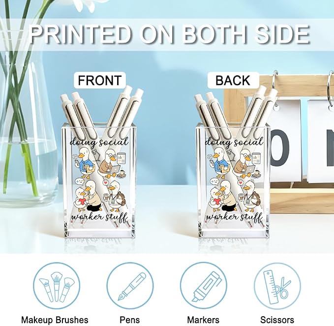 Doing Social Worker Stuff Acrylic Cosmetic Pencil Holder Cup, Silly Goose Pen Holder for Office Desk Accessories for Social Worker, MSW Appreciation Gifts, Marker Holder, MSW Thank You Gifts