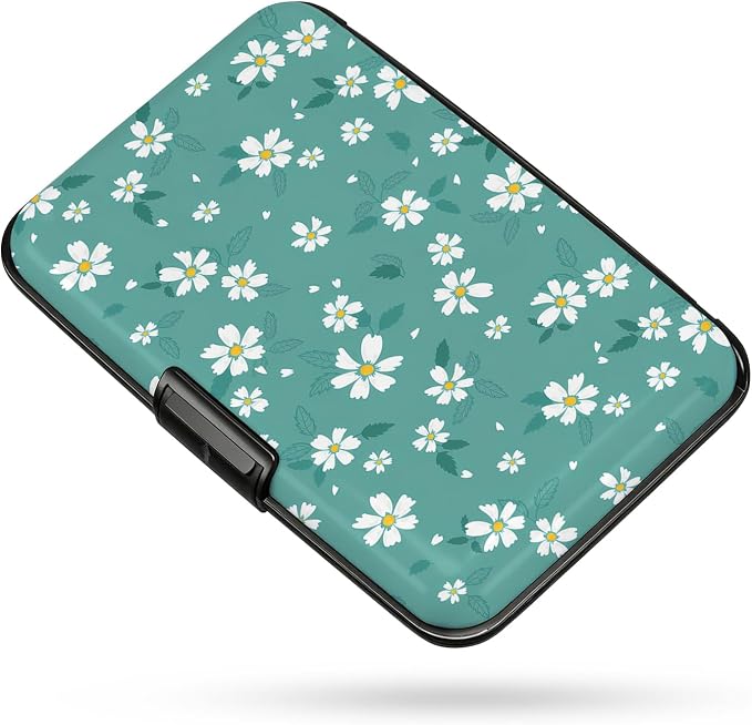 Credit Card Holder RFID Aluminum card case Daisy mini Wallet Women Men | ABS Business ID Case,Hard Case Large Capacity 6 Slots, Waterproof Durable ，Secure Closure Slim Small Credit Card Protector