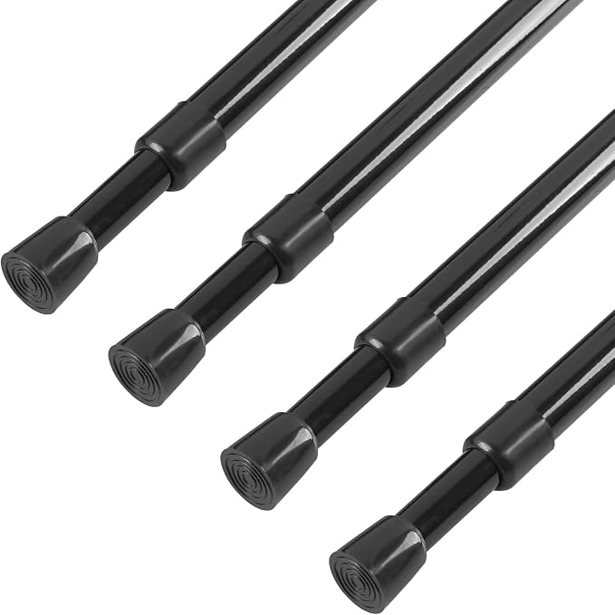 KXLife 4 Pcs Tension Curtain Rod 35 to 46 Inches, 5/8" Diameter Spring Curtain Rods, Black, Adjustable Expandable Pressure Window Tension Rod No Drill