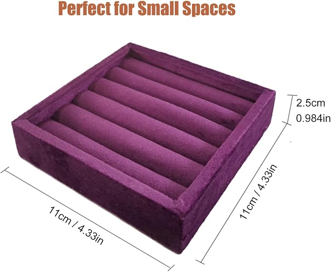 SCIKHETF Velvet Ring Earrings Studs organizer Tray Small Ring Insert Display Tray 5 Slots Stackable (Purple)