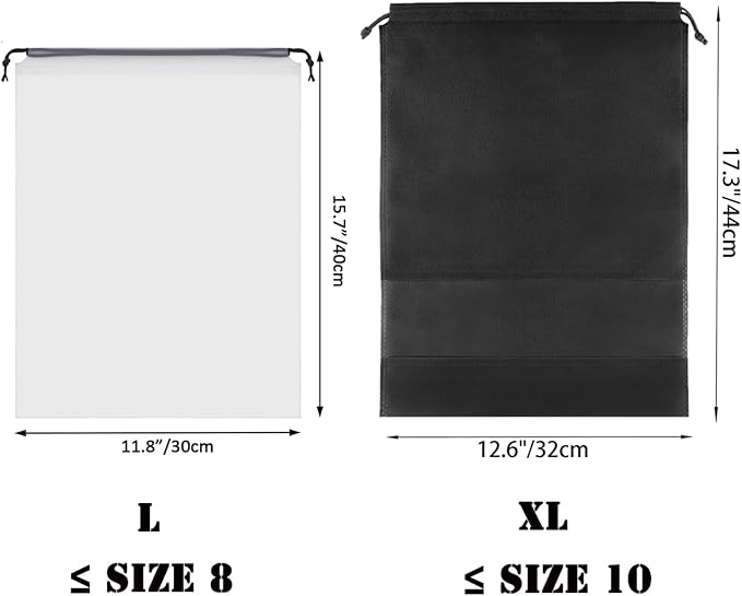 YMCCOOL 12pcs Non-woven Shoe Bags for Travel 12.6" X 17.3" Portable Shoe Bags with Clear Window, Large Drawstring Dustproof Travel Shoe Storage Bag for Men & Women, Black,XL Size
