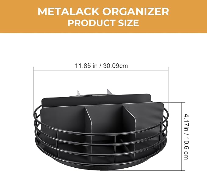 Snack Organizer - Versatile Snack Storage, Lazy Susan with Convenient Grab-and-Go Design, Metal Snack Holder for Home, Office, Breakroom, 11.85" L x 11.85" W x 4.17" H (Matte Black)