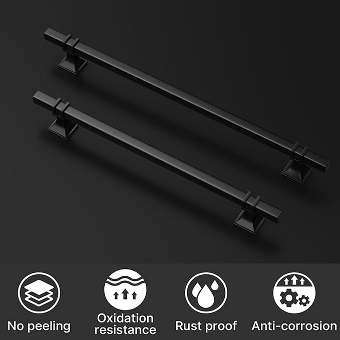 10 Pack 10 Inch Black Square Matte Black Cabinet Pulls, Kitchen Cabinet Hardware