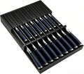 In-Drawer Black Knife Block, 17-Slot Anti-Slip Space-Saving Storage | Fits Most Standard Drawers | Holds Up to 17 Knives | Sleek Black Painted Frame | Secure Stable Knife Drawer Insert Organizer