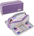 iSuperb Large Pencil Pouch 3 Compartments Pencil Case Big Capacity Pencil Bag for Kids Teen Girls Boys Student School Supplies Pen Organizer Holder Bag (Purple)