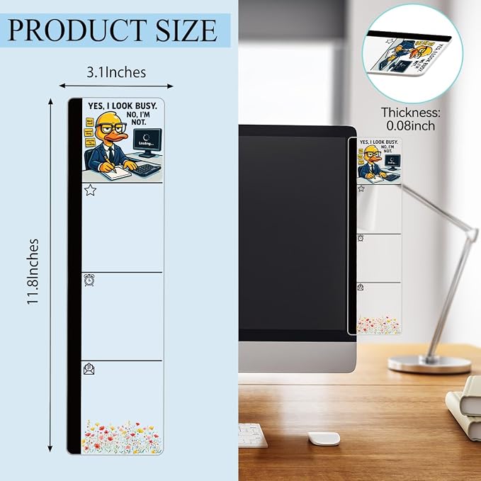 Monitor Memo Board Acrylic Sticky Note Holder Funny Office Duck Desk Decor with 100 Blue Self Stick Note Pads Yes I Look Busy Quote