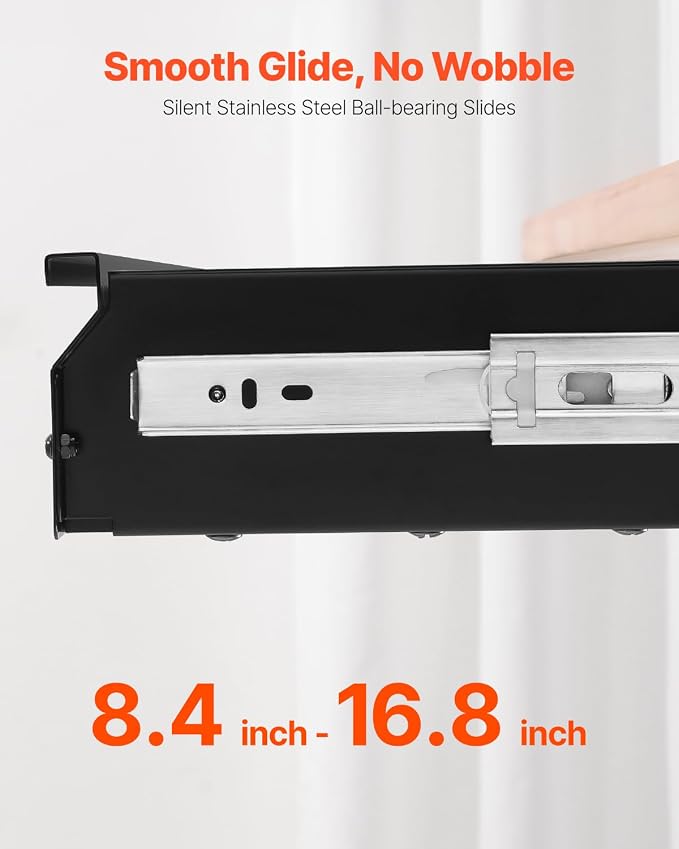 VEVOR Under Desk Drawer Slide Out, 26 inch Under Desk Mounted Pull-out Drawer Attachment, Hidden Under Counter Drawers for office Home Sit Stand Workstation, Black