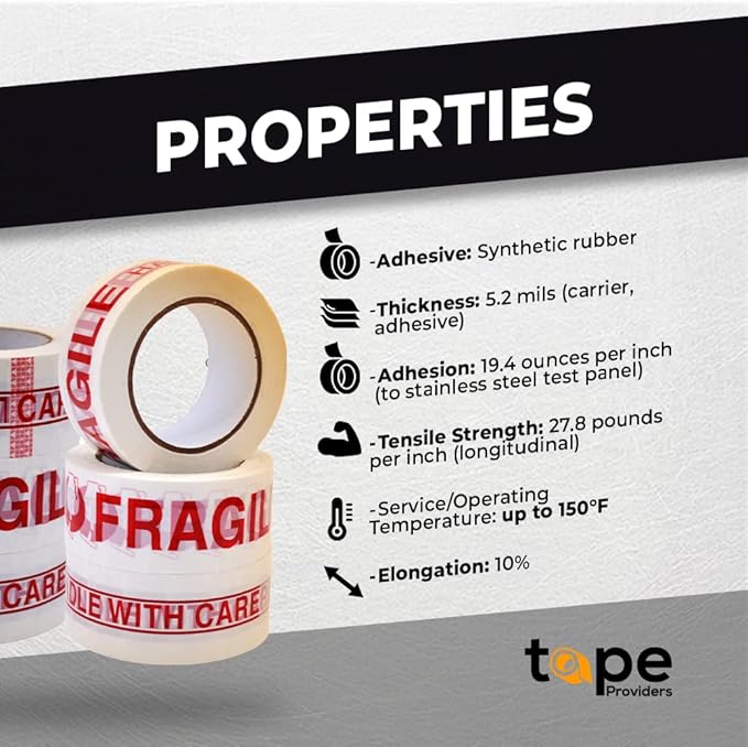 WOD CST2FW Fragile Tape Handle with Care Packing Tape 2 in. x 110 yds. Heavy Duty Carton Sealing Tape Red Lettering for Fragile Cargo and Box Office Moving Shipping, 36 Pack
