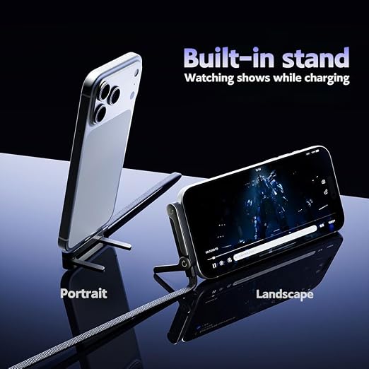 NKV USB A to USB C Cable， 65W Fast Charging Cable 5 FT， Invisible Stand Charging Cable，Flat USB c Cable,USB c Cable Right Angle，for iPhone 17 Series, Samsung Galaxy S25 S24 Ultra etc (Black)
