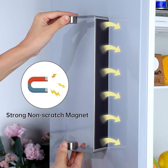 DELITON Magnetic Paper Towel Holder - Multifunctional Paper Towel Bar with Strong Magnetic Backing for Kitchen, Refrigerator, Grill Silver