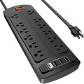 6 Feet Extension Cord Power Strip, Yintar Surge Protector with 12 AC Outlets and 4 USB Ports, 2700 Joules, ETL Listed, Black
