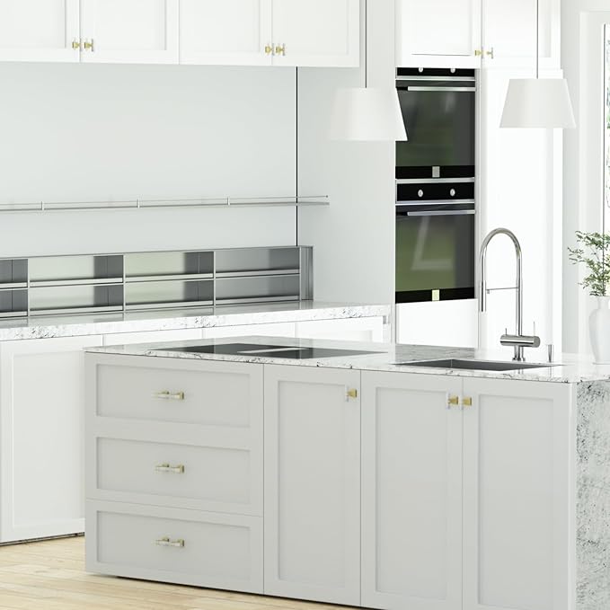25 Pack 3-3/4 Inch White Marble Cabinet Pulls, Gold Cabinet Handles Marble Grain and Gold Pulls, Kitchen Cabinet Handles Square Dresser Drawer Pulls Kitchen Hardware