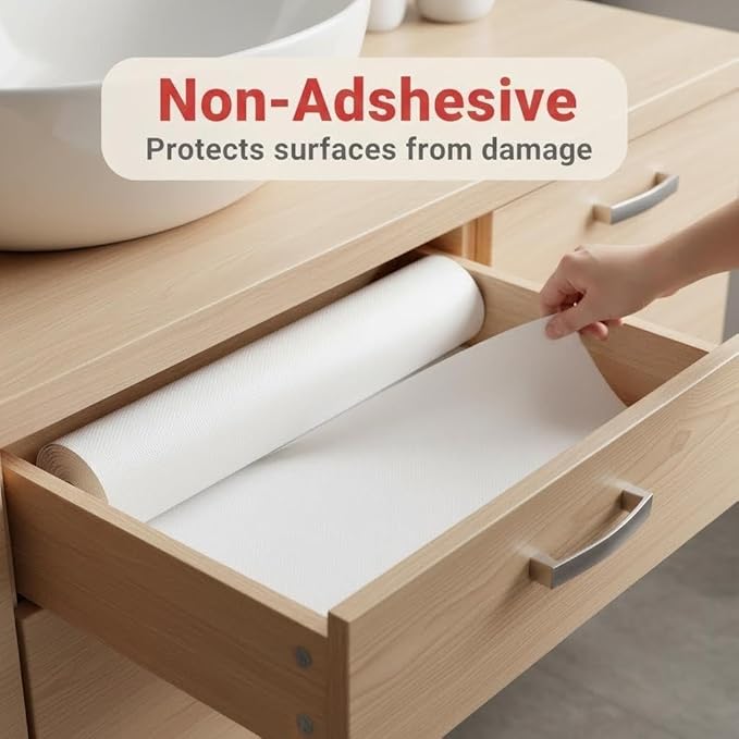 Coavas Shelf and Drawer Liner, Non Slip Extra Grip Non Adhesive Waterproof Thickened Cabinet Mat, Easy Cut for Kitchen Pantry Bathroom Dresser Cupboard (White, 17IN x 10FT)