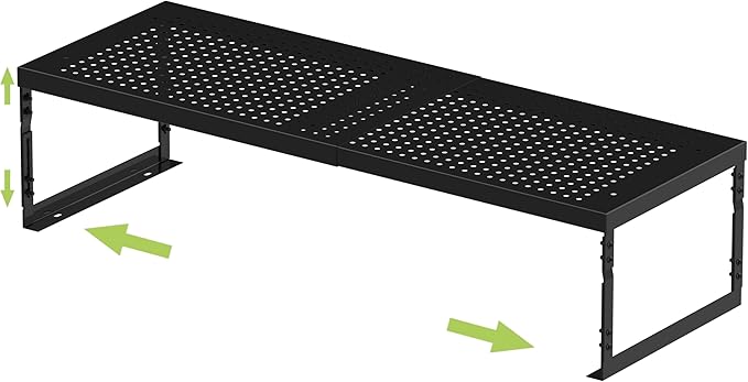 Jojocross Adjustable Stackable Metal Storage Shelf Organizer - Expandable Wire Rack with Perforations for Kitchen, Pantry, Bathroom, Cabinet & Office-Compact, Durable & Sturdy(1PACK/Large/Black)