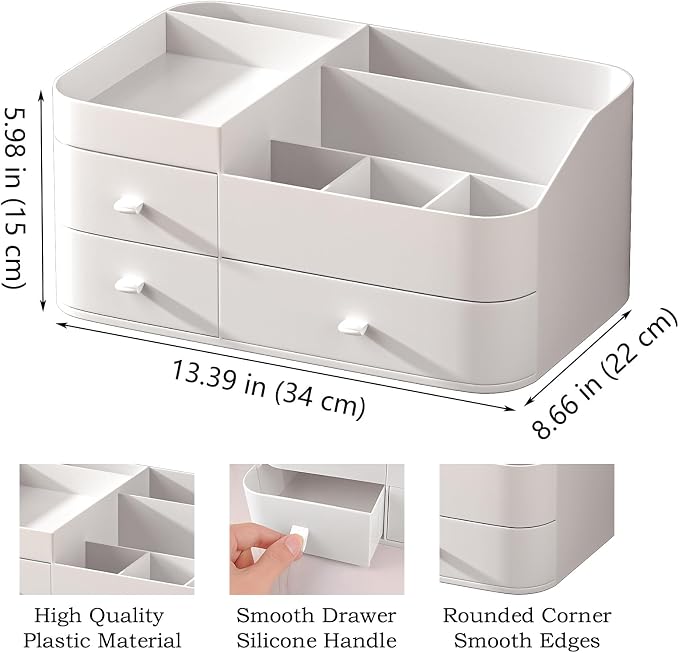Makeup Organizer with 3 Drawers, Bathroom Counter Organizer. | Plastic Cosmetic Display Case, Ideal for Make Up, Skincare, Perfume; Suitable for Dresser Top, Vanity and Desk