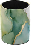 Faux Leather Pen Holder for Desk, Pencil Organizer Green Gold Marble Texture Pen Cup Desk Decor Makeup Brush Holder Storage for Office Home