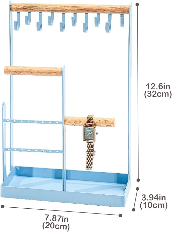 ProCase Cute Jewelry Stand, Aesthetic Jewelry Organizer for Dresser Vanity, Jewelry Holder Display for Necklaces Earrings, Gifts for Teen Girls Women, Bedroom Dorm Decor -Medium, Blue