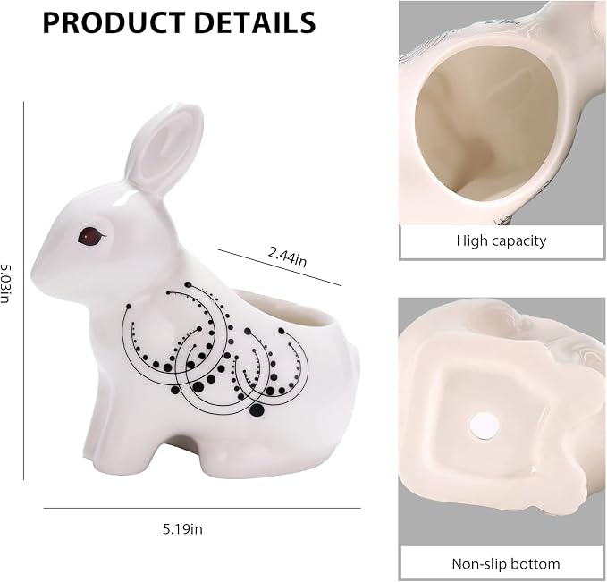 Ceramic Rabbit Shaped Pen Pencil Holder for Desk Decoration Accessories Rabbit Decor Makeup Brush Pen Cups Office School Ideal Gifts for Women, Mom or Birthdays