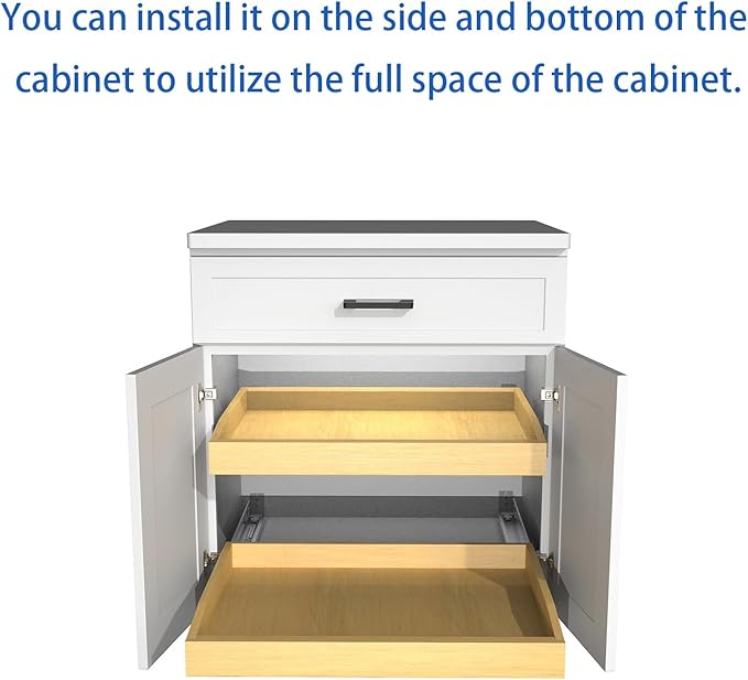 Wooden Pull out Cabinet Organizer 15" W x 21" D x 4.3" H, Only for 15" Cabinet Openg Heavy Duty Kitchen Slide Out Drawers