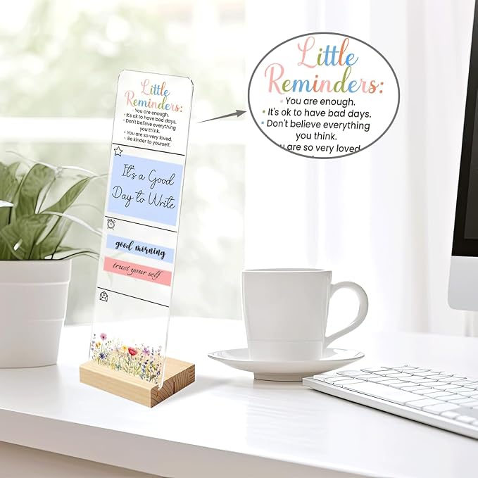 Sticky Notes Monitor Memo Board with Removable Wooden Base Be Kinder to Yourself Portable Acrylic Sticky Note Holder Message Board Sign Bonus 200 Sheets fo 2 Sizes Sticky Notes Office Desk Accessories