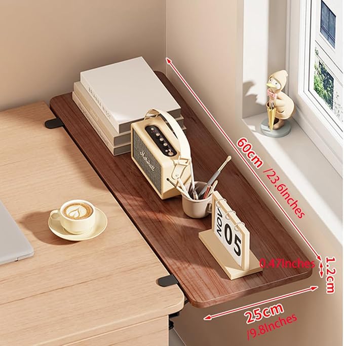 Desk Extender Tray, Punch-Free Clamp on 90° Foldable Keyboard Drawer Tray, Table Mount Armrest Shelf, Computer Elbow Arm Support (Brown, 23.6"*9.8"*0.5"/60cm*25cm*1.2cm)