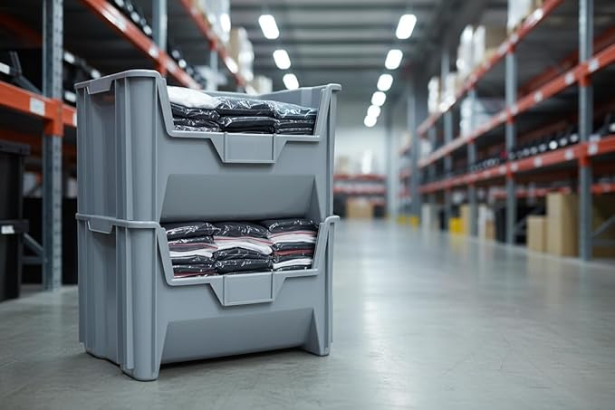 Hudson Exchange 20" x 15" x 12.5" (1 Pack) Plastic Giant Stackable Hopper Bin Container, Gray