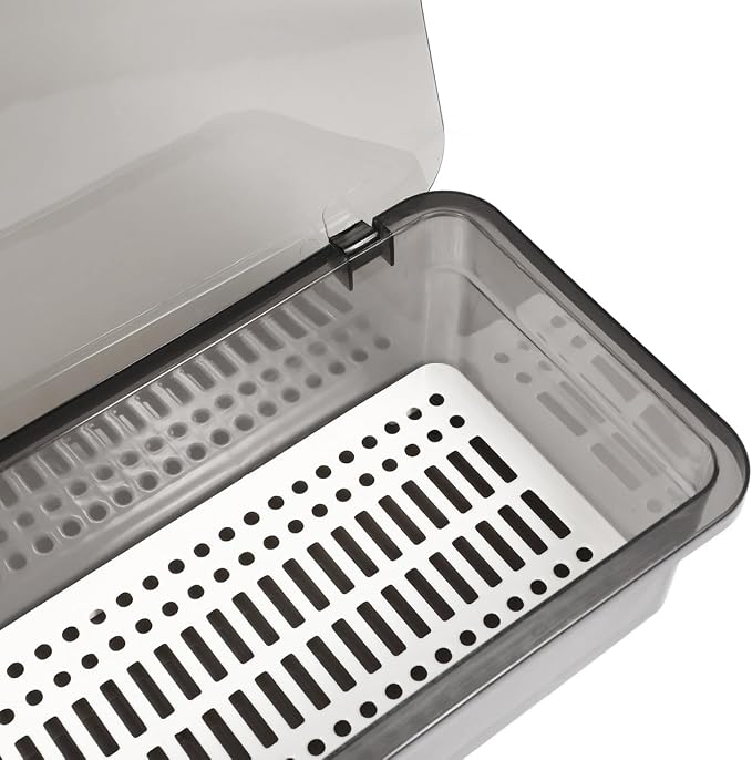 Cabilock 3 Pack Silverware Organizer with Lid, Cutlery Tray Utensil Holder for Kitchen Drawer, Dustproof Flatware Storage Box with Drainer for RV Camping, Black