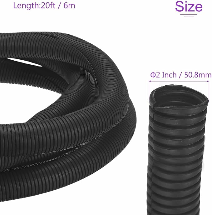 DMiotech 20ft Wire Loom Split Tubing 2 Inch(50.8mm) ID, Cord Protectors from Pet Flexible Conduit Cable Management for Office Home Garden, Black