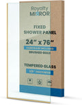 Royalty Fixed Shower Screen - 24" x 76" Frameless 3/8" Clear Tempered Glass Panel with Hardware - Easy Clean Smart Guard Coating - Minimalist Modern Design for Bathroom - Brushed Gold