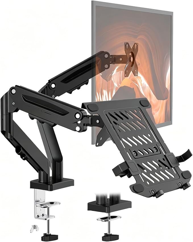 PUTORSEN Monitor and Laptop Arm for Max 32” Monitor and 17” Laptop | 19.8lbs per Arm, Ergonomic Dual Monitor Stand, Fully Adjustable Gas Spring Laptop Tray Arm, VESA 75/100 mm