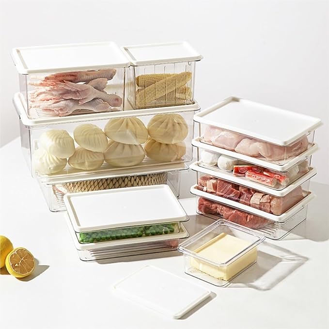 Food Storage Container Refrigerator Fresh-Keeping Storage Box Sealed Frozen Box Storage Household Portable Sub-Package Box Kitchen Refrigerator Food Organizer (Color : Clear, Size : E)