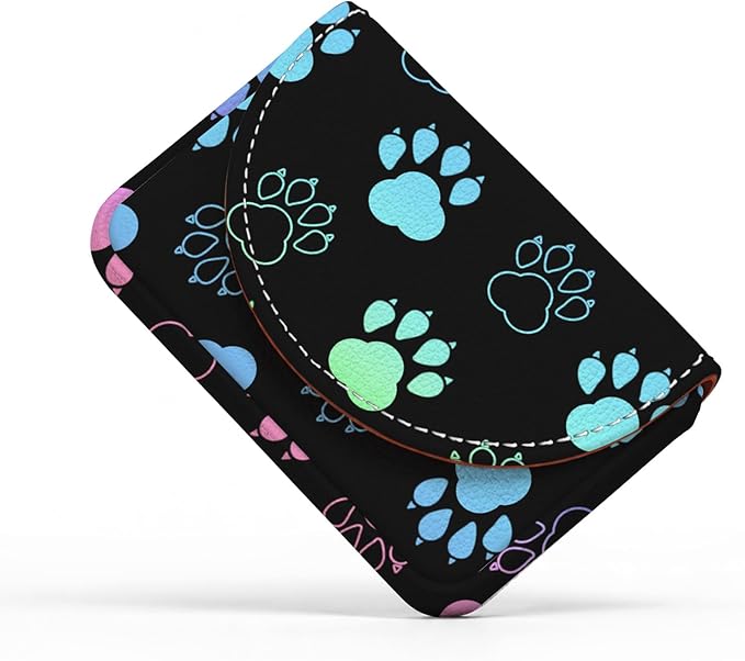 Business Card Holder，PU Leather Business Card Case Wallet Dog Paw | Pocket Travel Name Card Case for Men and Women Gift，Portable Magnetic Business Card Carrier for Purse