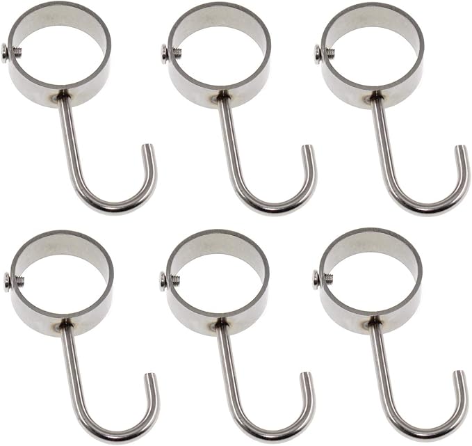 Stainless Steel Kitchen Hanger Hooks,Heavy Duty Rod Tube Rail Hanger Hooks for Hanging Pots and Pans,Towels,Oven Mitts,Fits for 25mm/1" Dia Rod,6 Pack (25mm Diameter)