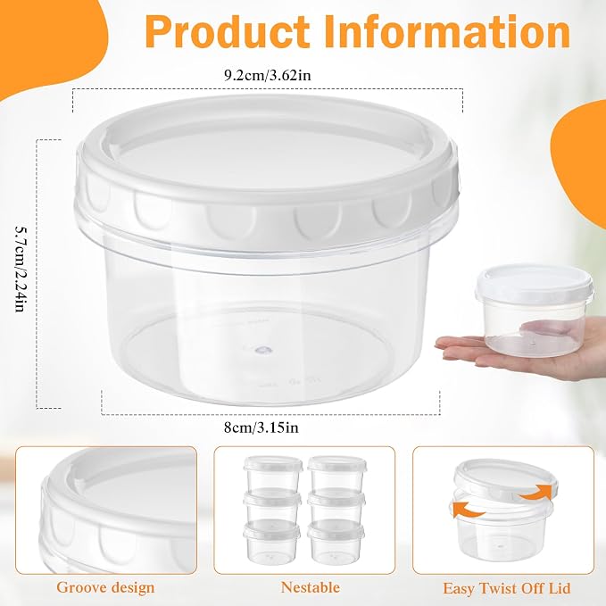 Sieral 16 Pack 8 oz Freezer Containers with Lids Reusable Deli Freezer Storage Containers Stackable Plastic Thick Twist Top Jars for Takeout Food Round Wide Mouth Lunch Snack (White)
