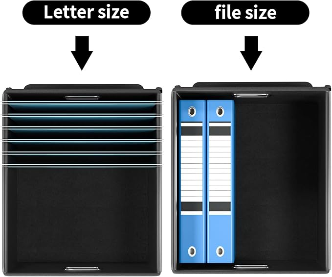 Huolewa File Organizer Box with Lid, Collapsible File Folder Organizer for Office Document Storage, Filing Box with Plastic Slide for Letter Size Hanging File Folders(1 Pack, Black)