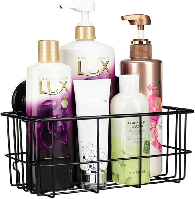 SANNO Suction Cup Shower Caddy Adhesive Deep Bathroom Basket Bath Organizer Kitchen Storage Basket for Gel Holder Bathroom Storage Shampoo, Conditioner,Stainless Steel