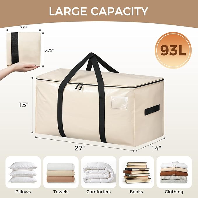 BAGAIL Heavy Duty Moving Bags with Strong Handle, Extra Large Moving Boxes, Storage Tote for Clothes, College Moving Supplies(Beige, 8 Pack)