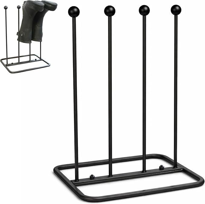 ARSUK Boot Rack Shoe Organizer for Tall Welly Boots - Free-Standing cowboy Boot Storage, Rain Boots Holder Stand, 10mm Thick Wrought Iron, Matt Black for Closet, Entryway, Garage (2 Pair)