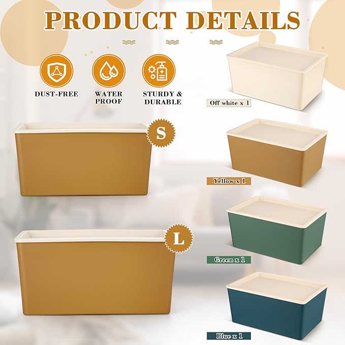 Menkxi 4 Pcs Storage Bins with Lids Plastic Stackable Containers for Organizing Shelves Christmas Ornament Box Baskets(Mixed Color,Small)