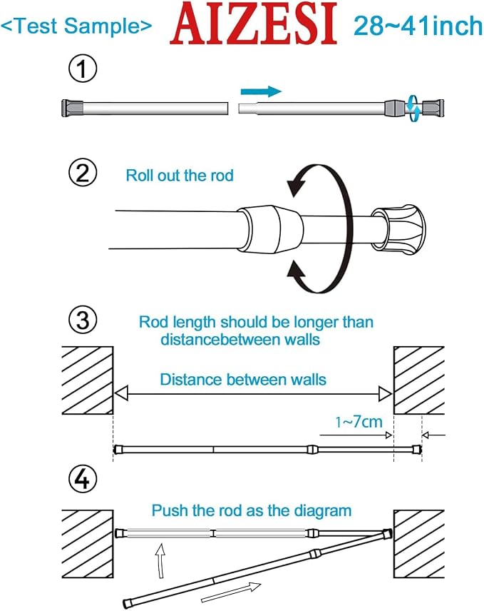 AIZESI Spring Tension Curtain Rod Short Tension Rod (Silver,27" to 37"-2Pcs)