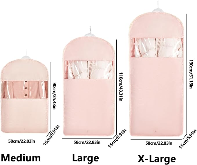 Space Saving Hanging Garment Bag with Self Compression Zipper，Dust Cover Clothes Bags for Down Coat,Dress,Suit，Closet Storage Organizer for Home Travel Use (Pink, XL)