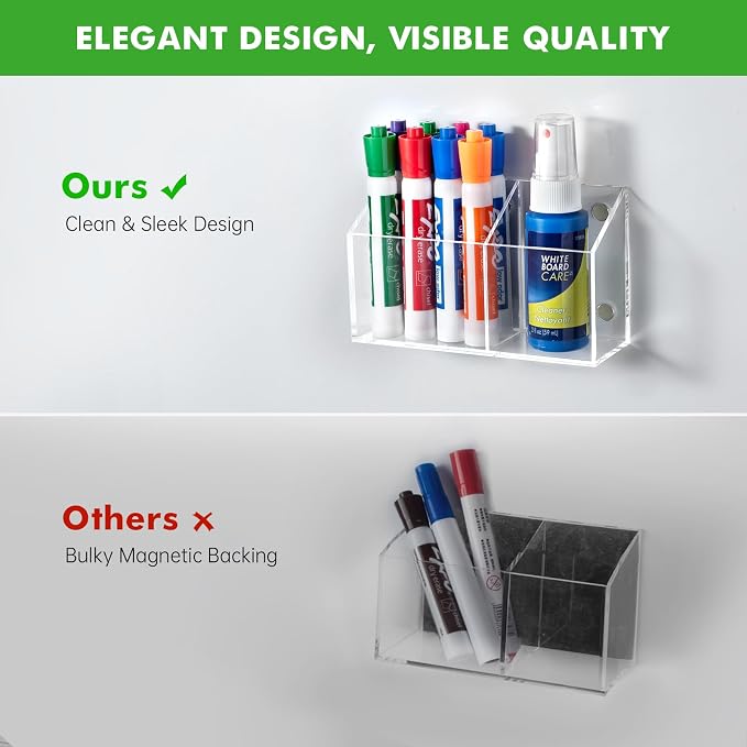 Magnetic Dry Erase Marker Holder for Whiteboard, Acrylic Magnet Pen Holder for Refrigerator Fridge, Marker Holder for Classroom Teacher, Pencil Cup, Office Accessories Decor, Locker Organizer
