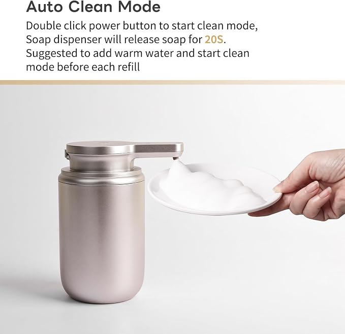 LAOPAO Automatic Soap Dispenser, Rechargeable Touchless Foaming Hand Soap Dispenser for Bathroom, Soap Pump for Kitchen, Water-Resistant, Xmas Gift 10oz, Light Silver, Plastic