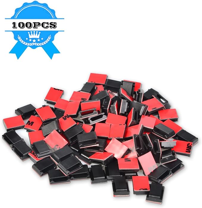 100 Pcs Cable Tidy Management Self Adhesive Flat Cable Clips for Led Light Strip and Flat Ethernet Cable Black