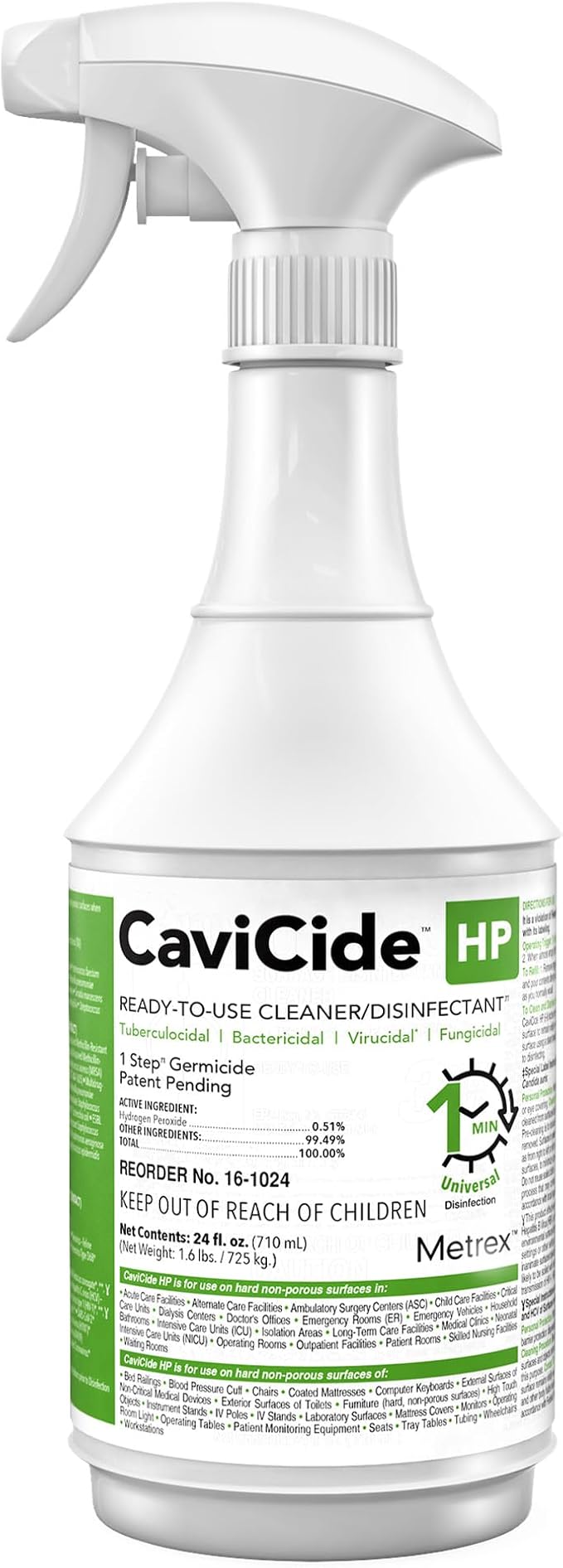 Metrex CaviCide HP Hydrogen Peroxide Disinfectant Spray – Kills Norovirus, MRSA, TB & Flu in 1 Minute – EPA-Registered Hospital-Grade Cleaner for Medical, Dental, Salon & Vet – 24 fl oz, 1 Count