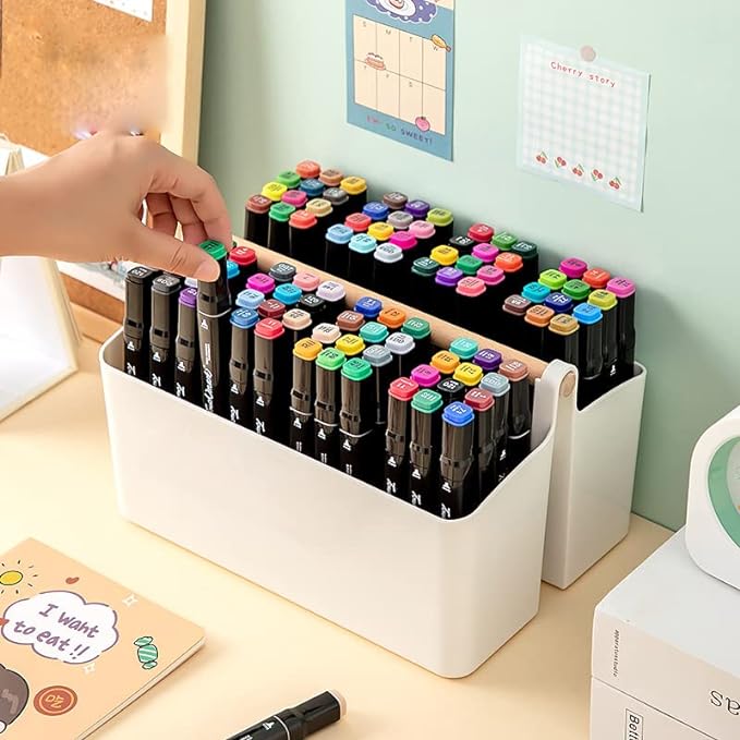 Art Caddy Organizer with Handle, Marker Organizer, Art Supply Storage Organizer with Adjustable Dividers, Portable Storage Bin for Craft Supplies Colored Pencils Makeups Tools Pen Holder for Desk